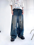 Hip Hop Ripped Jeans Men High Street Male Distressed Denim Wide Leg Pants Casual Trousers Vintage Streetwear Loose