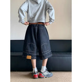 American style new retro waistband inverted design men denim shorts ins Gothic loose casual straight leg pants sweatpants