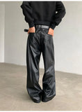 FOESCE PU Leather Pants men Straight 2025new Spring Men's Punk Fashion Hip Hip Men Wide-leg Mopping Trousers Windproof Dark Brown/Black