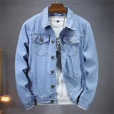 FOESCE Blue Denim Jacket Men's Single-breasted Lapel Denim Jackets Black Gray Fashion Casual Coat Spring and Autumn Male Cotton Overcoa