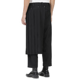 FOESCE Men's Fashion Double Layer Skirts Pants New Trend Dark Deconstructed Pleated Trousers Straight Leg Pants Genderless Streetwear