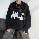 FOESCE 2025 American Sweater Men's Autumn/Winter Cat Cartoon Pattern Round Neck Knitwear New Unisex Versatile Coat winter clothes men