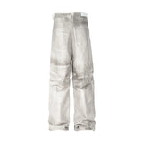 FOESCE Dirty Dyed Patchwork Wide Leg Baggy Jeans for Men and Women Straight Y2k Ropa Hombre Denim Trousers Oversized Casual Cargo Pants