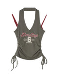 FOESCE 2025 Summer Gyaru Hot American Vintage Crop Top For Women 2025 Graphic Fashion Halter Tops 2000s Streetwear Sexy High Street
