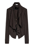 FOESCE Autumn Winter Women French Fashion Old Money Long Sleeve Striped Design Shirts With Scarf 2000s Aesthetic Blouses Elegant Korean