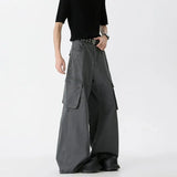 FOESCE 2025 Autumn Winter Korean Style Straight Leg Causal Jeans Men's Fashion Versatile Loose Pants Men's Washed Retro Large Pockets
