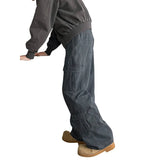FOESCE Cargo jeans mens 2025 Spring Men Baggy Jeans Men Wide Leg Pants Big Pockets Streetwear Trousers Male Loose Denim Pants