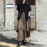 FOESCE Genderless Trendy Skirt Gothic Dark Style Loose Hakama Pants Wide Leg Pants 2025  Large Size Design Samurai Pants Men Clothing