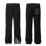 FOESCE 2025 New American Black Jeans Men's Embroidered Leg Profile Cleanfit Loose Casual Straight Leg Pants Women streetwear denim men