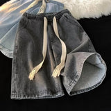 Men Wide-leg Denim Shorts Men's Quick-drying Denim Beach Shorts With Elastic Drawstring Waistband Pockets Summer Wide Leg Shorts