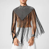 Men's Irregular Patchwork Tank Tops Fashion Vests Tassel Turtleneck Sleeveless Streetwear Sexy Cloak Ponchos Performance Costume