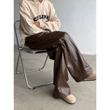 FOESCE PU Leather Pants Men 2025 Spring Men's Punk American Fashion Hip Hip Men Wide-leg Mopping Trousers Windproof Dark Brown/Black