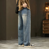 FOESCE 2025Distressed Vintage Blue Jeans Pants Men Wide-leg Denim Trousers Male Oversize Streetwear Fashion Casual Baggy Straight Jeans