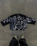 Foesce Gothic Hip Hop Graphic Full Print T-Shirts for Men Y2k Retro Tie Dye Cross Cropped Top Oversized Loose Three Quarter Sleeve Tees