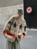 Foesce Christmas Atmosphere Sweater Jacket Men's Autumn and Winter Loose Retro Lazy Style Star Diamond Grid Knitted Cardigan Clothing