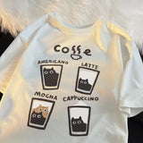 American retro trendy cat graphic T-shirt casual round neck men and women summer loose couple short sleeved top harajuku y2k