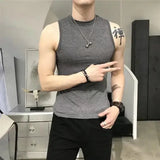 FOESCE Summer Vest Men's Trend Tight Stand Collar Sleeveless Sexy T-shirt Top American Slim Fitness Stretch I-word Vest Bottoming Shirt