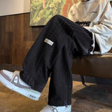 FOESCE Three bar American retro jeans men's spring and autumn new style high street elastic waist loose casual men's straight leg long