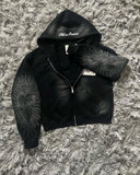 Foesce Hell in Paradise Street Retro Gothic Style Zip Up Hoodie Y2k Alphabet Embroidery Patchwork Hoodies Loose Sweatshirt Men Clothing