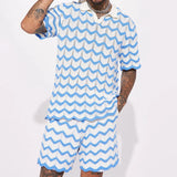 FOESCE 2025 Summer New Casual Suit Men's Streetwear Contrasting Color Design Knitted Polo Shirt Top Sports Shorts Holiday Two-piece Set