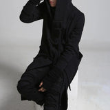 Mens Trench Coat Korean Style Dark Style Autumn And Winter Handsome Windbreaker Hip-Hop Mid-Length Trendy Mens Hooded Sweatshirt