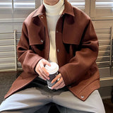 Winter Short Woolen Coat Men Warm Retro Thickened Woolen Jacket Men Streetwear Korean Loose Woolen Coat Mens Oversized Overcoat