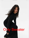 FOESCE Spring Autumn O-Neck Elastic Knit Long Dresses Women 2025 Elegant Chic Soft Lady Hollowing Sweater Dresses Femme New