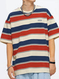 Y2K Loose Contrast Color Short Sleeve Striped T-shirts Couples Men Summer Tops Clothes Clothing Streetwear Unisex Tees