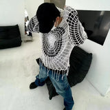 FOESCE Y2K Street Clothes Spider Web Tops Hollow Hole Design Hooded Pullover Knitwear Sweater Men Korean Fashion Old Genderless Wear
