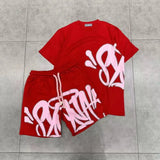 FOESCE American Men's Suit Oversize Men's Cotton T-shirt + Shorts Fashion Printing Casual Sports Round Neck Short-sleeved Suit
