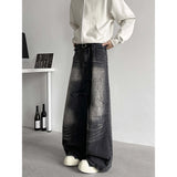 FOESCE Jeans Men baggy Wide Leg Washed Marble Jeans Vintage Comfort Denim Pant Relaxed Fit Casual Trousers Trend Streetwear Urban Style