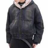 FOESCE Mens Fashion Trend Thickened Denim Jacket Hooded Jacket Autumn Winter American Street Handsome Hip-Hop Y2k Jacket Mens Clothing