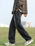 Spring Summer Men's Jeans Korean Fashion Streetwear Drawstring Straight Blue Denim Pants Wide Leg Casual Baggy Jean Trousers