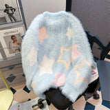 Y2K Mohair Sweater Men Kawaii Sweet Knitted Pullovers Jumpers Long Sleeve O-Neck Sweater Male Korean Japanese Streetwear