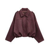 FOESCE TRAFZA Casual Soft Bomber Jackets Women Long Lantern Sleeve Oversized Spring Summer Coats Fashion 2025 Streetwear Zipper Outwear
