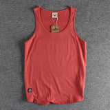 FOESCE Summer New American Sleeveless O-neck Solid Color T-shirt Men's Fashion 100% Cotton Washed Casual Sports Fitness Basketball Vest