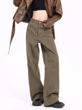 FOESCE Maillard Brown streetwear Jeans Men's and Women's American Straight Barrel Coffee Cleanfit plus size Pants harajuku fashion