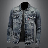FOESCE New men's denim jacket fashion casual lapel handsome motorcycle jacket high street retro trend loose denim top men's clothing