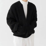 FOESCE Spring Autumn Men's Loose Sweater Knitted Zipper Medium Length Lazy Cardigan Solid High Street Casual O-neck Sweater Clothes