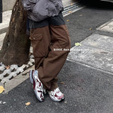 FOESCE  High street overalls for men and women 2025 Summer Fashion Brand Large Pocket Straight Loose Wide Leg Casual jogger Pants