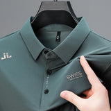 FOESCE Ice Silk Cool Soft Men's Short Sleeved T-shirt 2025 Summer Printed Business Casual T-shirt Lapel Tops