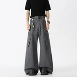 FOESCE 2025 Autumn Winter Korean Style Straight Leg Causal Jeans Men's Fashion Versatile Loose Pants Men's Washed Retro Large Pockets