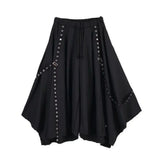 FOESCE Men Ribbon Dark Black Wide Leg Pants Male Women Japan Streetwear Punk Gothic Harem Trousers Kimono Skirt Pants