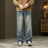 FOESCE 2025Distressed Vintage Blue Jeans Pants Men Wide-leg Denim Trousers Male Oversize Streetwear Fashion Casual Baggy Straight Jeans