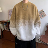 FOESCE New Popular Plush Gradient Sweater Autumn Winter High Street Casual Round Neck Knitted Sweater Men's Soft Lazy Pullover 4 Colors