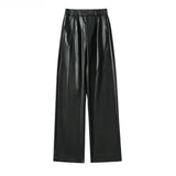 FOESCE Mens Pu Leather Pants Classic Grunge Motorcycle Pu Casual Pants Spring Streetwear Fashion Straight Pants Men'S Clothing 2025 New