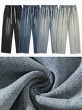 Spring Summer Men's Jeans Korean Fashion Streetwear Drawstring Straight Blue Denim Pants Wide Leg Casual Baggy Jean Trousers