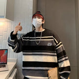 FOESCE Literature and Art Men's Loose Stripe Round Neck Knitwear Men's Autumn Oversize Lazy Sweater men coat winter clothes sweter