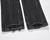 FOESCE High Street Washed Baggy Casual Hole Feet Flare Jeans Men's Y2K Straight Vintage Distressed Loose Denim Trousers Oversize Cargos