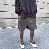 FOESCE Men Cotton Shorts Thick 380g Bodybuilding Short Sweatpants Fitness Jogger Gym Men Kanye Grey West Shorts Black Zipper Pockets